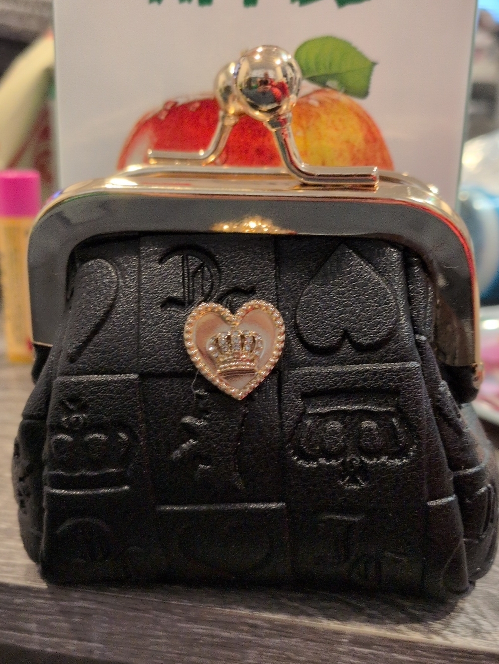 Juicy Couture Quilted Coin Purse with Gold Heart Crown Accent